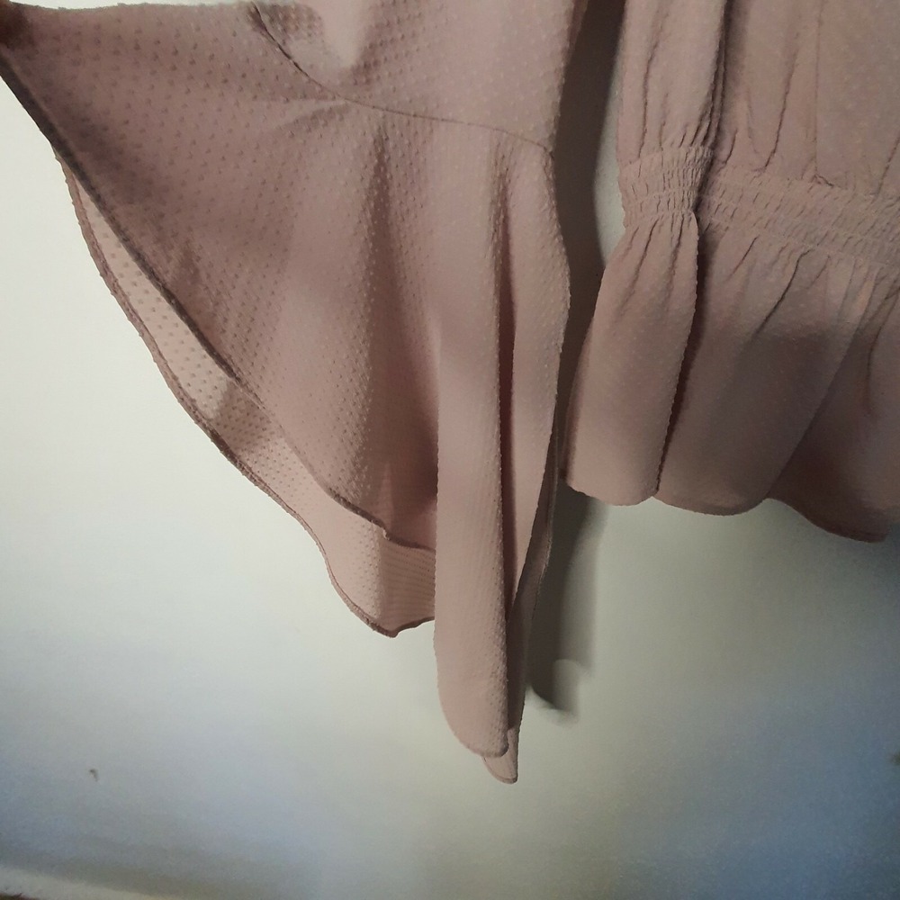 Express Mauve Pink Blouse Small Bell Sleeve V-Neck Top Crossover Wrap Juniors - Picture 9 of 11